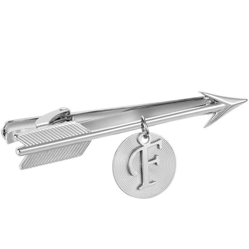 [Australia] - HAWSON 2 inch Cupid's Arrow Tie Clips for Men Initial Tie Bar Clip Silver Tie Clasp for Skinny Necktie, Perfect for Your Boyfriend, Husband (A-Z Alphabet) F 