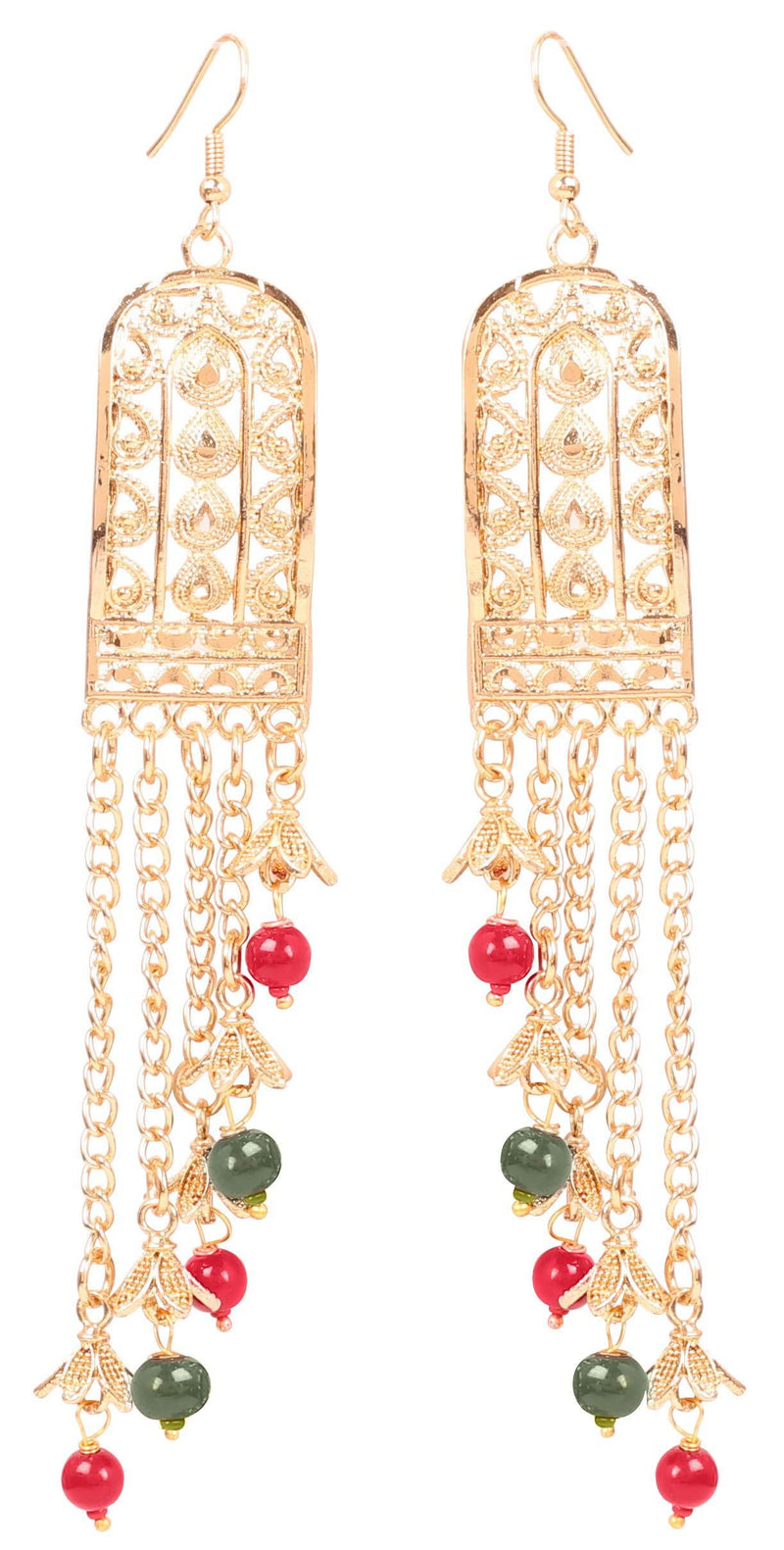 [Australia] - NEW! Touchstone"Contemporary Kundan Collection" Exotic Indian Bollywood Desire Royal Mughal Kundan Polki Look Floral Faux Ruby Jewelry Chandelier Earrings In Gold Tone For Women Multicolor 1 
