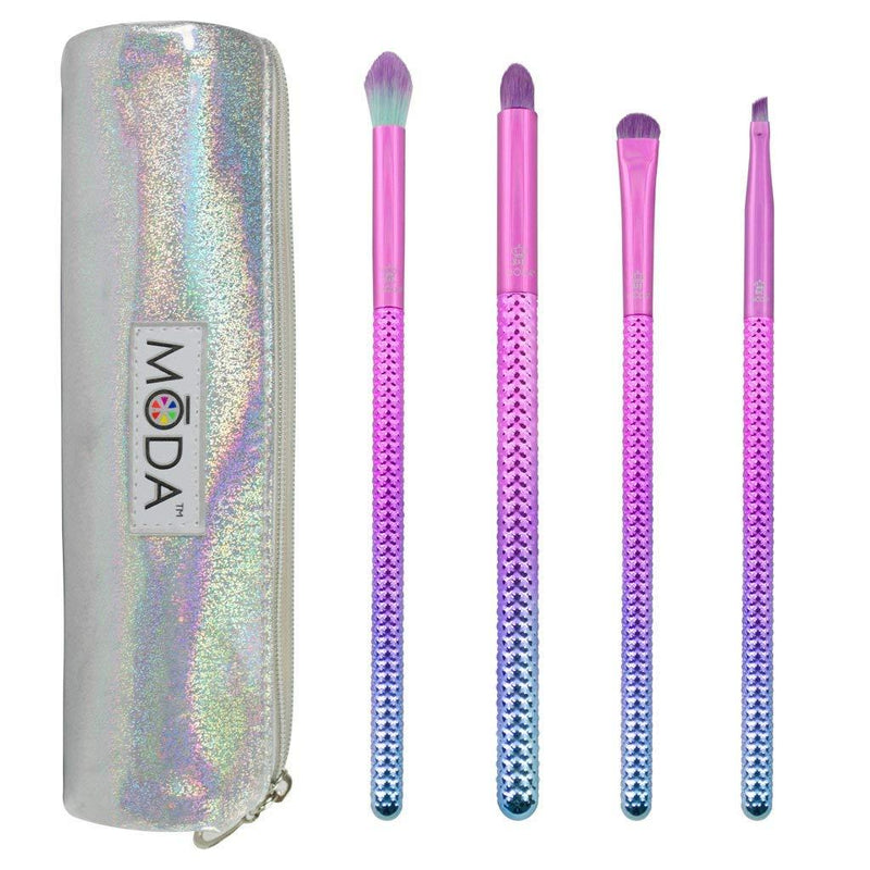 [Australia] - MODA Full Size Prismatic Smoky Eye 5pc Makeup Brush Set with Pouch, Includes, Crease, Smoky Eye Brush, Smudger, and Angled Eyeliner Brushes, Pink -Teal Ombre 