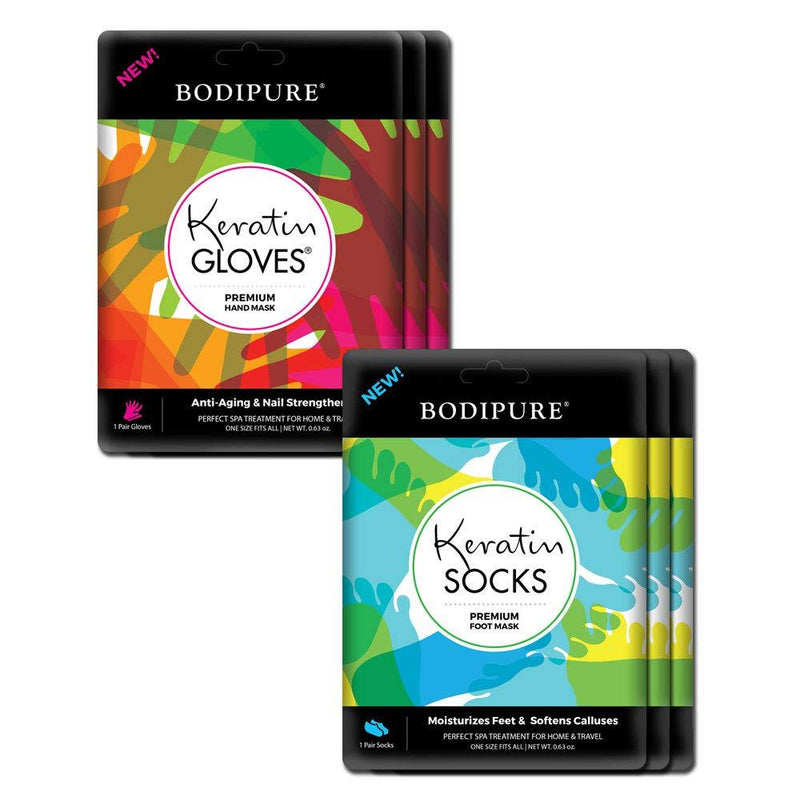[Australia] - 3+3 Keratin Gloves & Socks Premium Hand Treatment & Foot Treatment Masks by Bodipure for Dry Hands & Softening Feet - Nail Strengthening & Skin Nourishing 