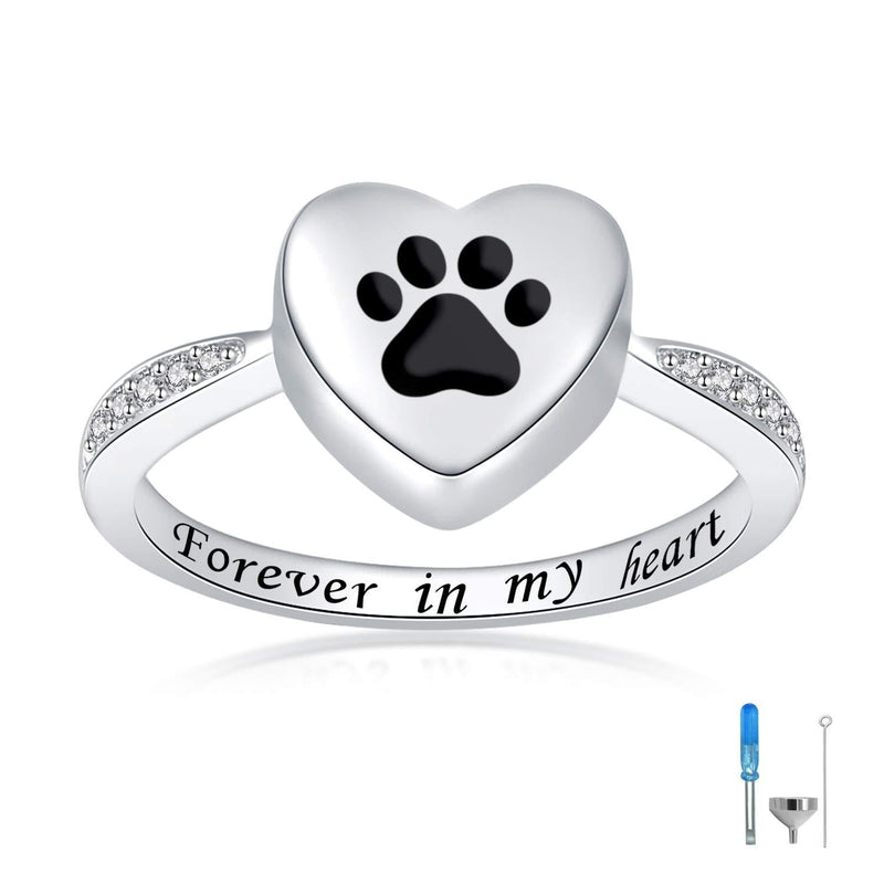 [Australia] - Sterling Silver Love Heart Urn Ring for pet Dog Cat's Ashes Forever in My Heart Paw Print Cremation Finger Rings 9 
