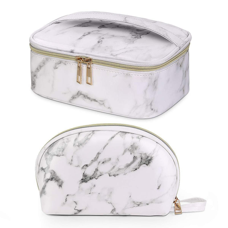 [Australia] - MAANGE 2 Pcs Makeup Bag Waterproof Cosmetic Bags with Gold Zipper Portable Marble Makeup Bag Organizer for Women Toiletry Bags for Traveling 