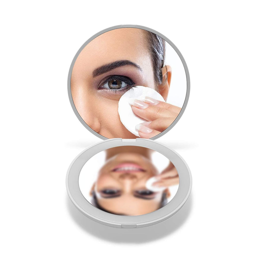 [Australia] - OMIRO LED Lighted Compact Mirror, 3½" Mini 1X/10X Magnification Daylight Travel Makeup Mirror for Purses (White) White 