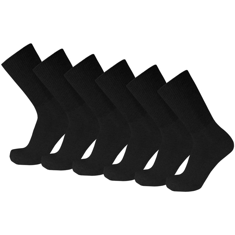 [Australia] - 6 Pairs of Premium Cotton Loose Top Diabetic Neuropathy Crew Socks (10-13, Black) Black - 6 Pairs Medium: US Men 9-11.5/Women 11-13 