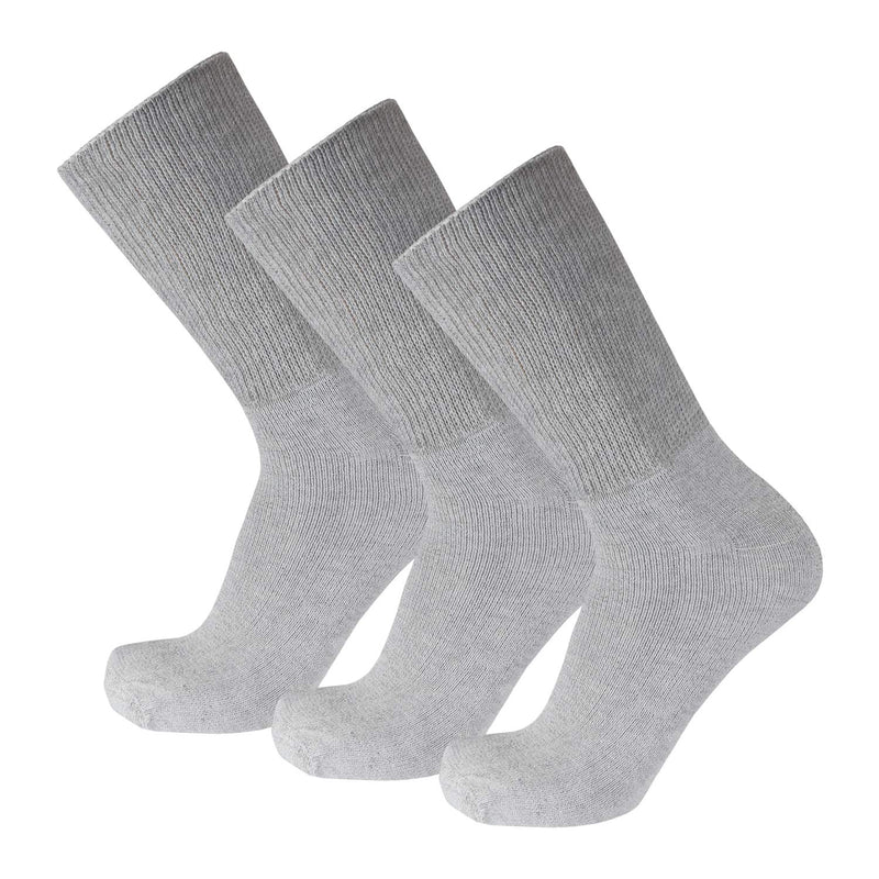 [Australia] - 3 Pairs of Premium Cotton Loose Top Diabetic Neuropathy Crew Socks (10-13, Gray) Gray - 3 Pairs Medium: US Men 9-11.5/Women 11-13 