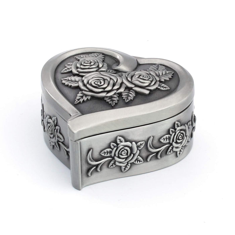 [Australia] - Wislist Heart Shape Retro Metal Small Ring Box Antique Keepsake/Treasure/Earrings/Necklace Jewelry case for Proposal Engagement Wedding Ceremony Birthday Gift Trinket Storage Display Chest Organizer 