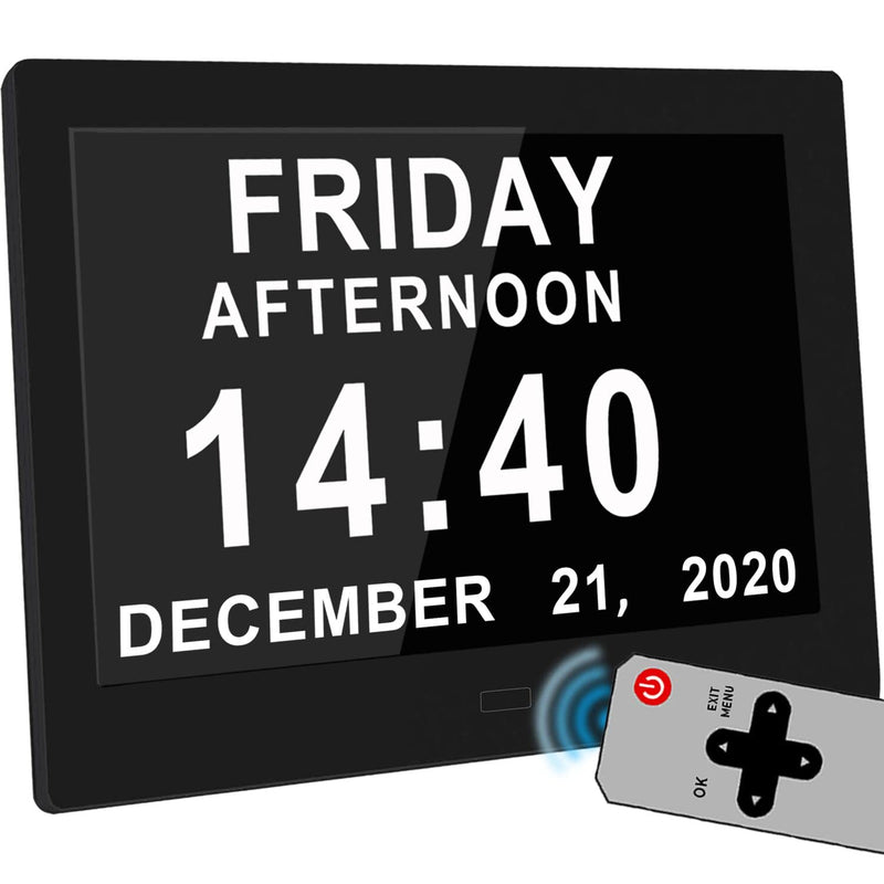 [Australia] - 16 Alarms Dementia Clock with Remote Control, 10 Levels Auto Dimmable Calendar Day Clock Non-Abbreviated Date and Day for Alzheimers Seniors, Memory Loss Clock Black 