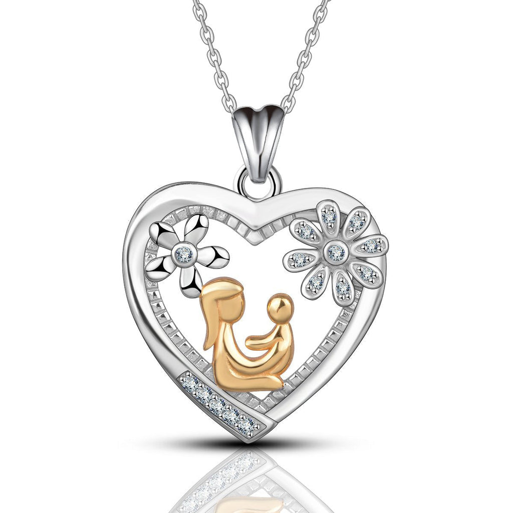 [Australia] - GLAMCARAT Mothers Necklace Family Jewelry Double Heart Pendant Sterling Silver Gift for Mom Daughter Grandmother Wife Love Jewelry Mom and Child-Hug 