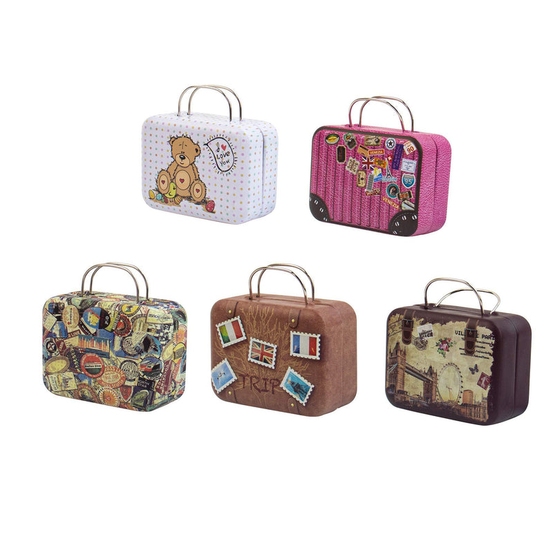 [Australia] - AUEAR, 5 Pcs Mini Small Iron Vintage Cartoon Tin Box Portable Suitcase Candy Favor Box Hangbag Doll Toys Party Favors (Style A) 5 Pack Style A 