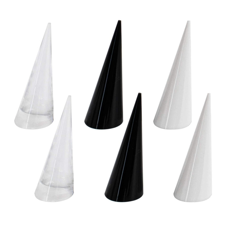 [Australia] - AUEAR, 6 Pack Cone Shape Acrylic Solid Ring Display for Jewelry Showcase Display Stand (Clear & Black & White) Clear+black+white 