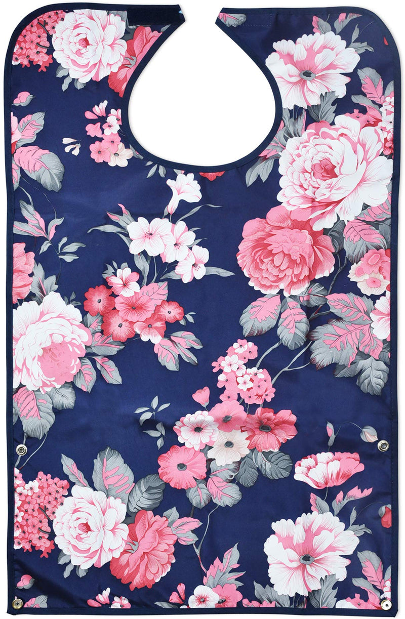 [Australia] - Adult Bib for Eating with Crumb Catcher - Washable and Reusable Clothing Protector for Elderly Flower 