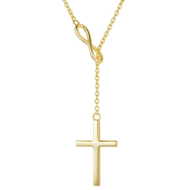 [Australia] - FANCIME Gold Plated 925 Sterling Silver High Polished Infinity Cross Pendant Y Necklace for Women Girls, 18‘’ Yellow Gold Plated 