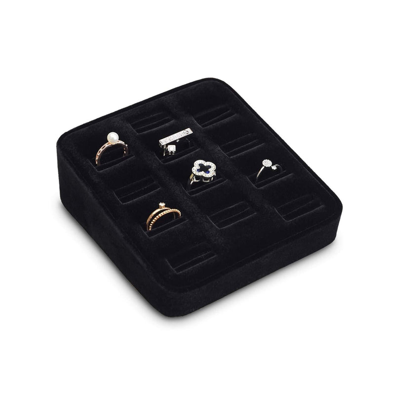 [Australia] - Mooca Black Velvet 12 Slots Ring Tray Display, Slotted Ring Showcase Display Jewelry Organizer Stand, Jewelry Ring Holder for Showcase, Ring Display Case for Home Trade Show Black Velvet Trim 12 Slots 