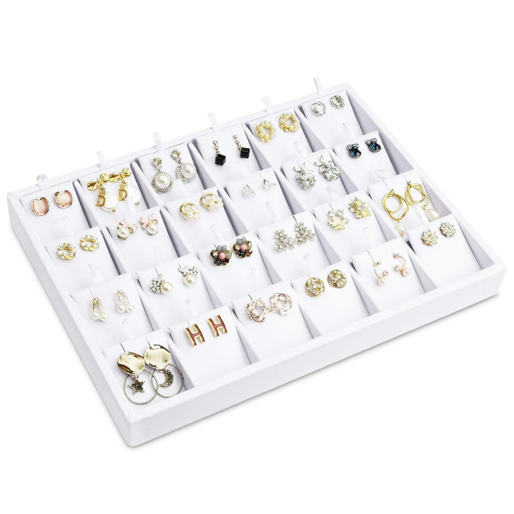 [Australia] - Mooca Premium White Leatherette Horizontal Earring Cards Display Tray with 24 Earring Cards, Showcase Display for Earring& Pendant Collection, 10 1/4" W x 7 1/2" D x 1" H Earring (24) 