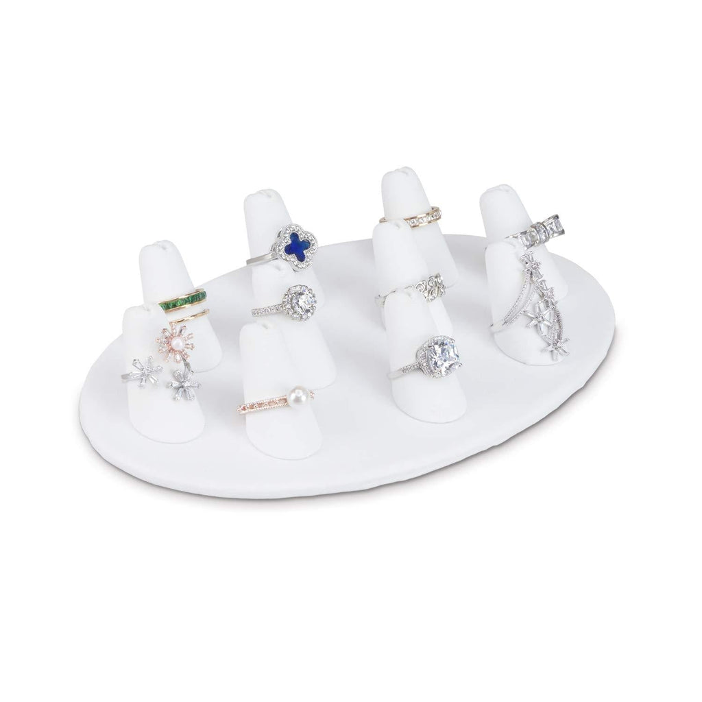 [Australia] - Mooca Premium Finger Shaped Ring Display for 10 Rings Suitable for Displaying and Gift Personal Jewelry and Business Products, 4 1/2" W x 7 1/2" D x 1 3/8" H, White Faux Leather 