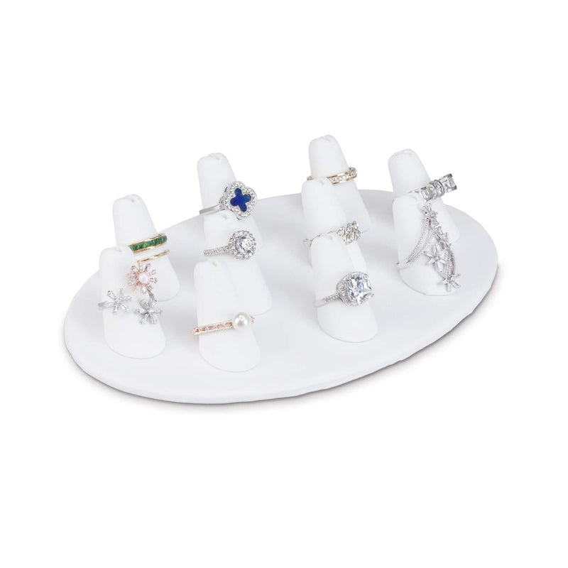 [Australia] - Mooca Premium Finger Shaped Ring Display for 10 Rings Suitable for Displaying and Gift Personal Jewelry and Business Products, 4 1/2" W x 7 1/2" D x 1 3/8" H, White Faux Leather 