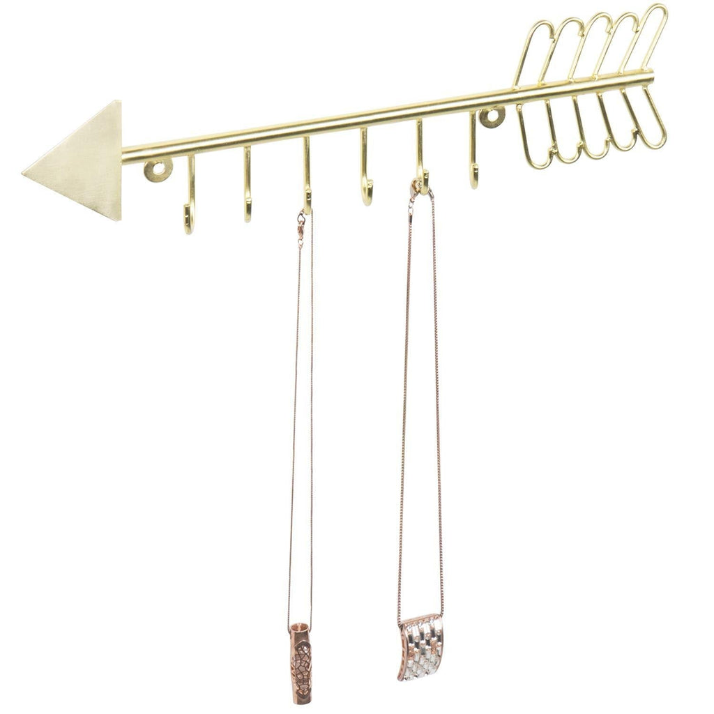 [Australia] - MyGift 6 Hook Modern Arrow Design Brass Tone Metal Wall Mounted Jewelry Organizing Hanging Necklace Rack 