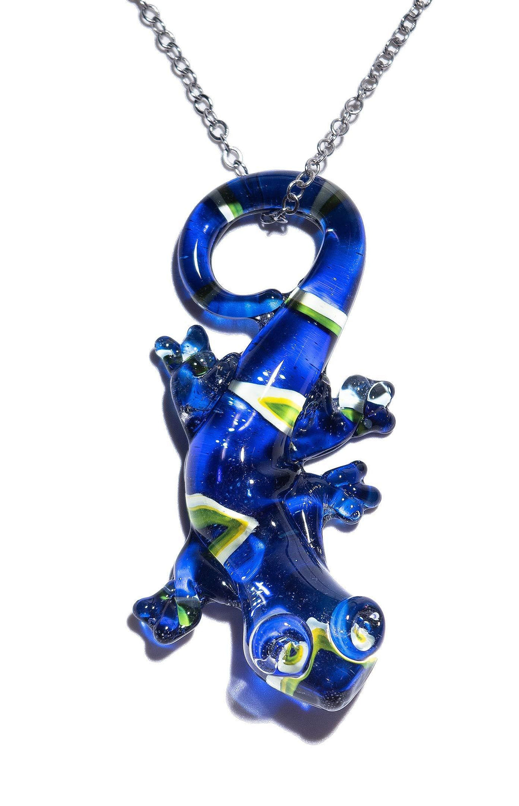 [Australia] - Handmade Large Blue Lizard Art Glass Blown Animal Figurine Pendant Necklace Jewelry 