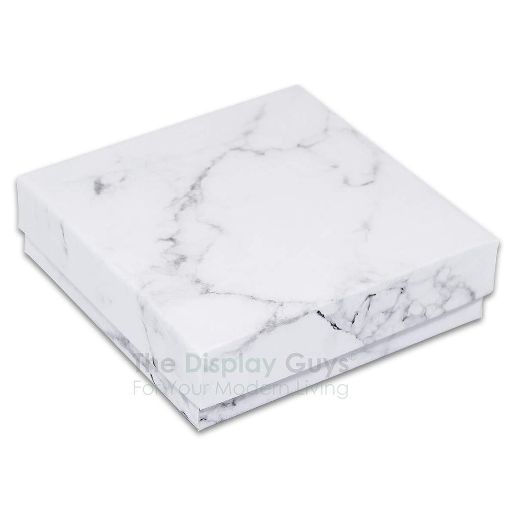 [Australia] - TheDisplayGuys 25-Pack #33 Cotton Filled Cardboard Paper Jewelry Box Gift Case - Marble White (3 1/2" x 3 1/2" x 1") 3 1/2" x 3 1/2" x 1" (#33) 