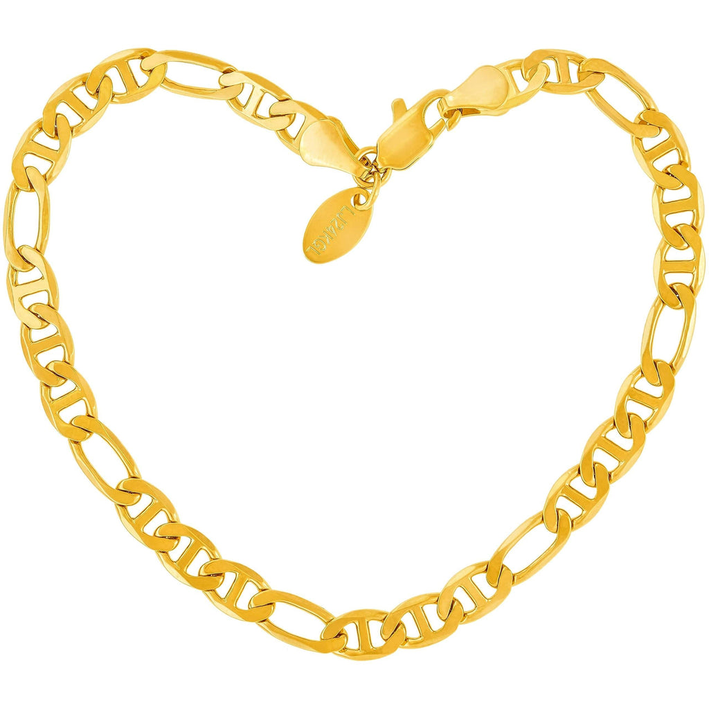 [Australia] - Lifetime Jewelry 6mm Figaro Mariner Link Anklet for Women & Men 24k Gold Plated 9.0 Inches 