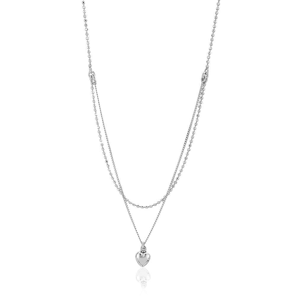 [Australia] - Vanbelle Sterling Silver Jewelry Tiny Heart Charm Multi-layer Choker Necklace with Rhodium Plating for Women and Girls 