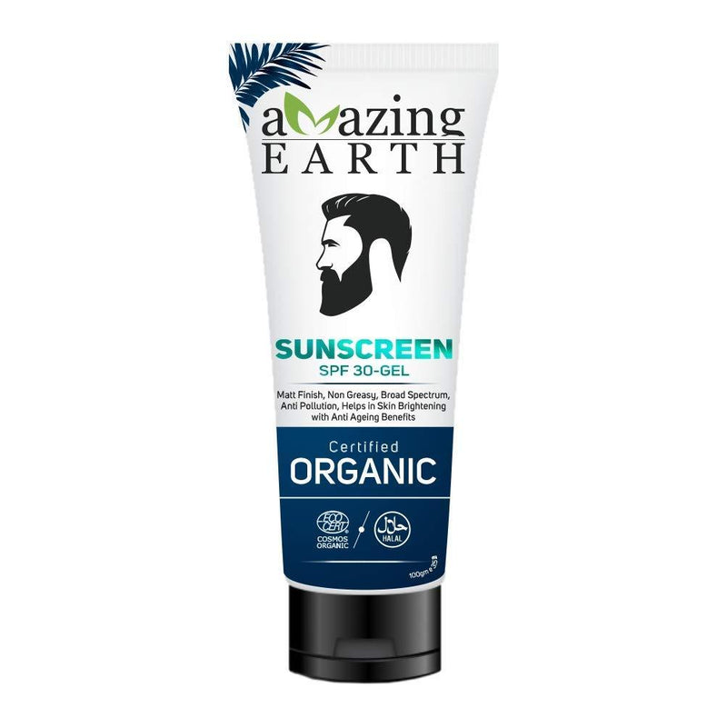 [Australia] - AMAzing EARTH Sunscreen SPF 30 Gel - Certified Organic, Matt Finish, Skin Brightening, Anti-Aging, No Parabens, Vegan & Cruelty Free - 100gm 