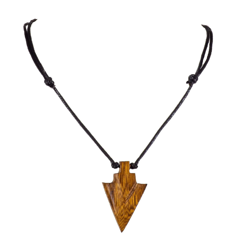 [Australia] - BlueRica Hand Carved Wood Arrowhead Pendant on Adjustable Black Rope Cord Necklace 