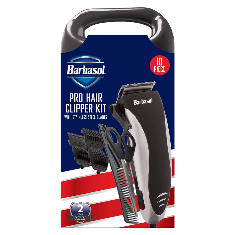 [Australia] - Barbasol Professional Hair Clipper Kit with Stainless Steel Blades, 4 Guide Combs, Adjustable Taper and Travel Bag 