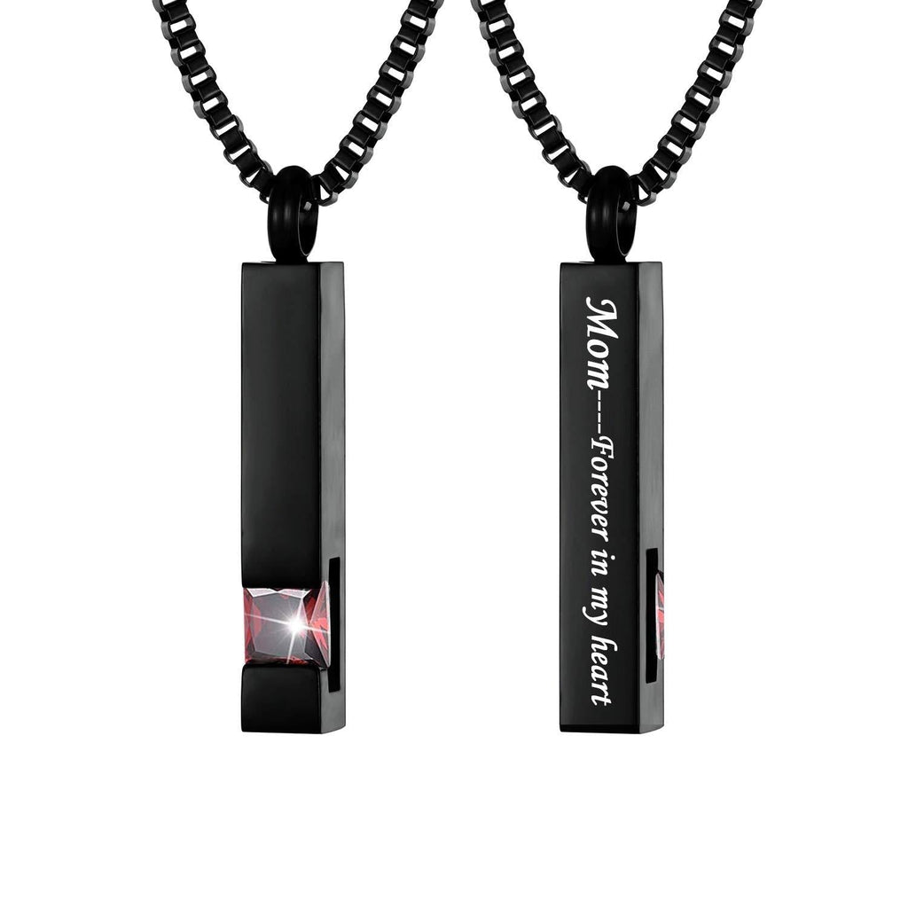 [Australia] - Black Square Bar With Red Zircon Cremation Urn Necklace for Ashes Memorial Pendant stainless steel Jewelry Mom 