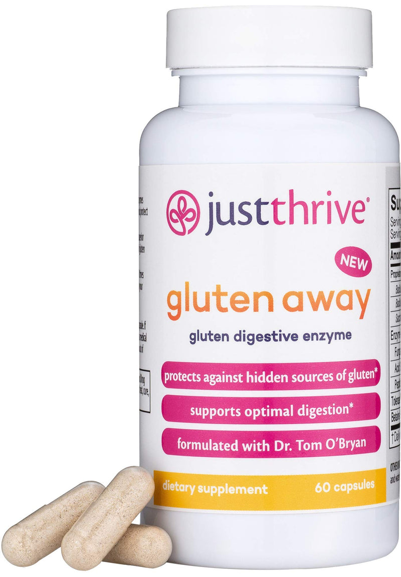 [Australia] - Just Thrive: Gluten Away - Vegan Digestive Support for Trace Gluten in Food - 60 Capsules - Unique Digestive Enzyme and Probiotic Blend - Supports Intestinal Barrier Function - Paleo and Keto 