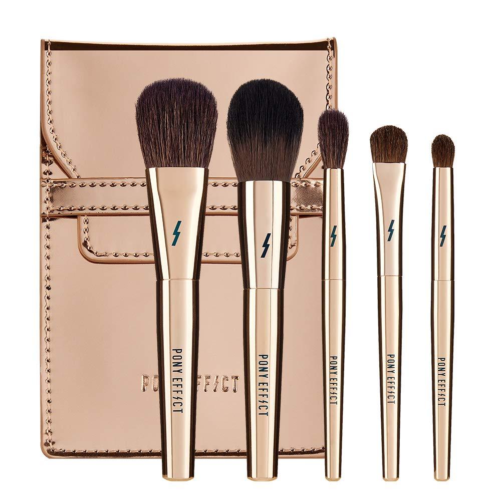 [Australia] - PONY EFFECT Mini Makeup Brush Set 3.4oz | 5 Must-Have Brush Set with Travel Pouch | K-beauty 