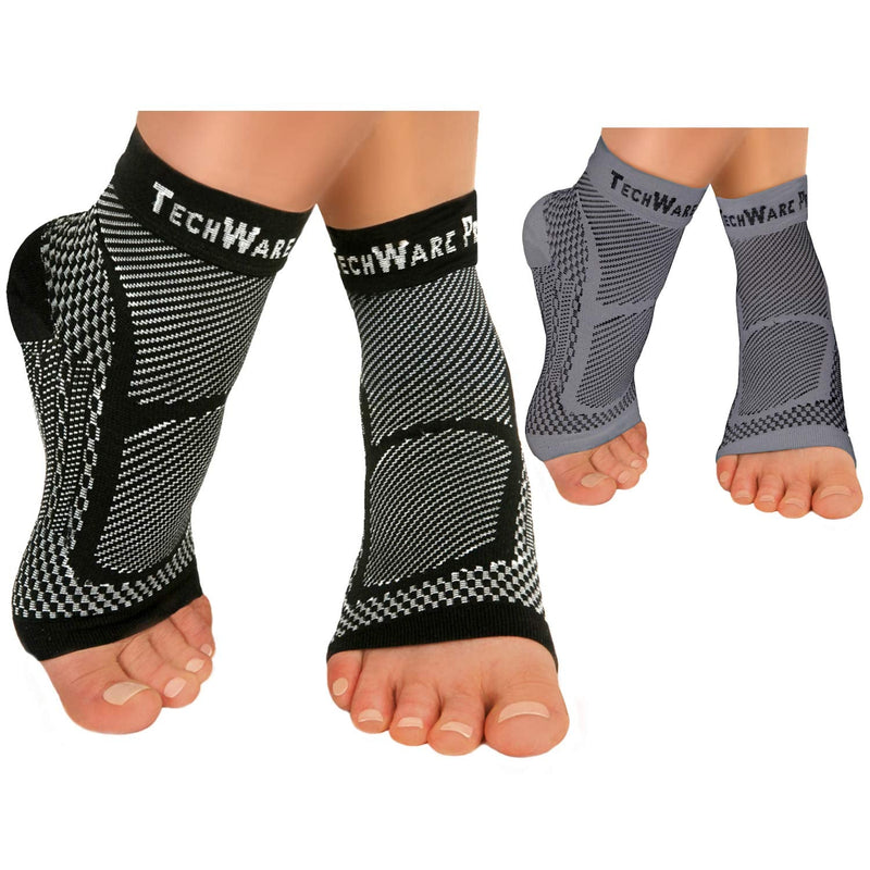 [Australia] - TechWare Pro Ankle Brace Compression Sleeve - Relieves Achilles Tendonitis, Joint Pain. Plantar Fasciitis Sock with Foot Arch Support. 2 Pair Bundle Black & Gray L/XL Size 