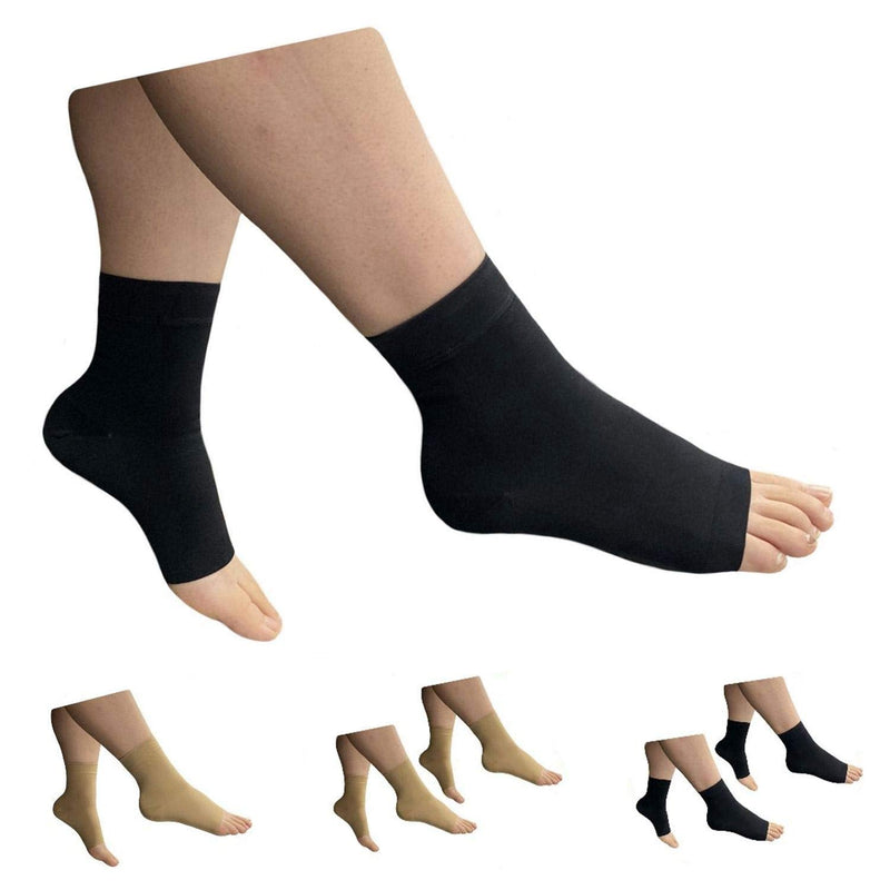 [Australia] - HealthyNees Ankle 15-20 mmHg Compression Leg Foot Swelling Wide Open Toe Sleeve (Black, L/XL) Black 