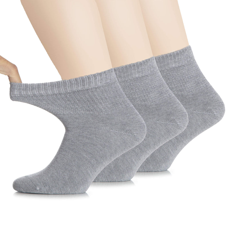 [Australia] - Hugh Ugoli Women's Bamboo Ankle Loose Fit Diabetic Socks, Soft, Wide Stretchy, Non-Binding Top, 3 Pairs, Shoe Size: 6-9/10-12 Light Grey 