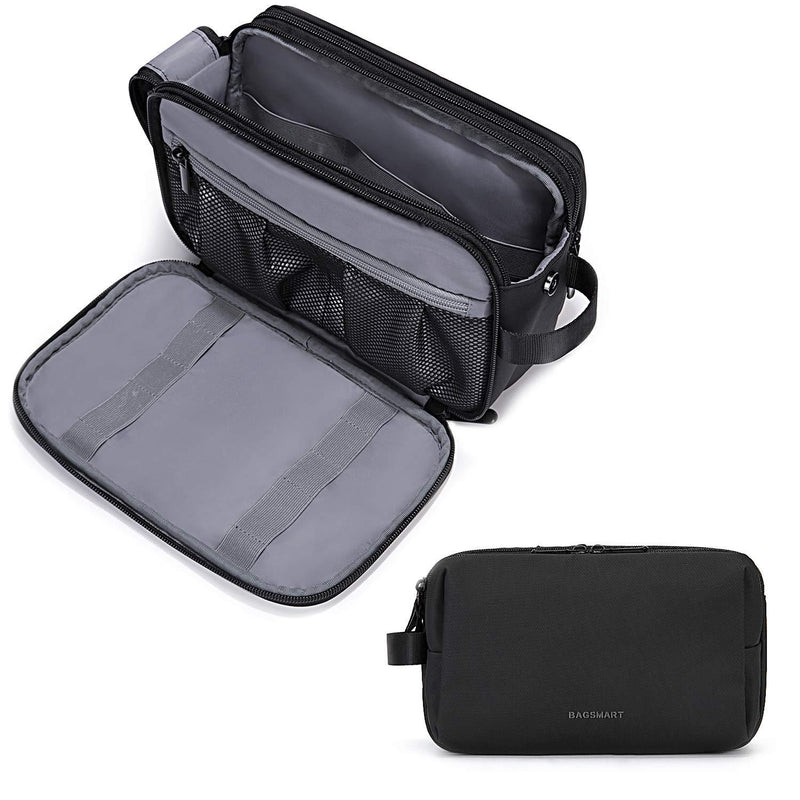 [Australia] - Toiletry Bag for Men, BAGSMART Travel Toiletry Organizer Dopp Kit Water-resistant Shaving Bag for Toiletries Accessories, Black Pu Leather 