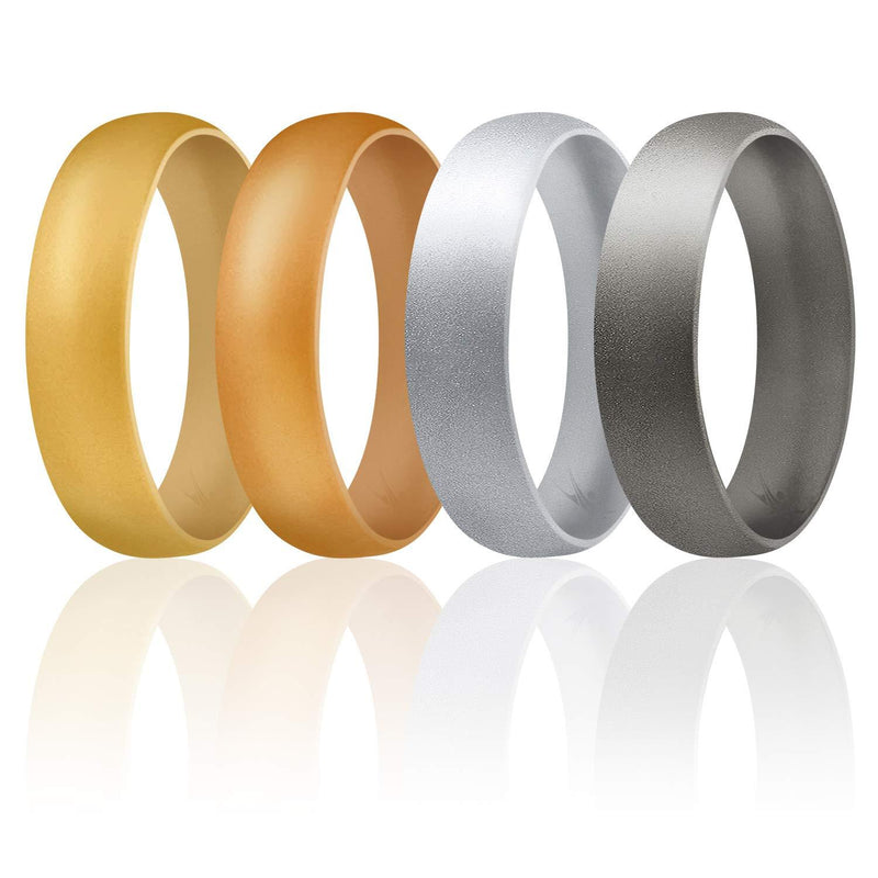 [Australia] - ROQ Silicone Rings for Men and Women Sizes 3.5-16, 6mm Silicone Rubber Wedding Ring Band Light Gold, Copper Gold, Silver, Dark Silver 7 - 7.5 (17.3mm) 