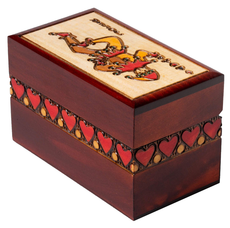 [Australia] - Artisan Owl Polish Handmade Four Suited Joker Card Wooden Box with Red Interior, Holds Two Decks of Cards 