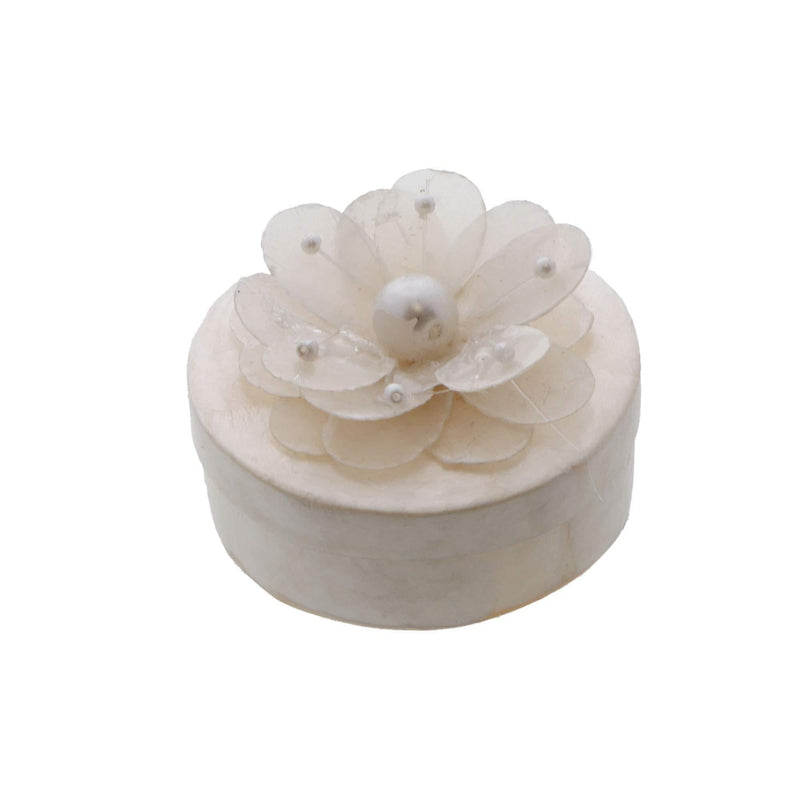[Australia] - Li'Shay Small Round White Capiz Flower Jewelry Trinket Box for Women White Single 