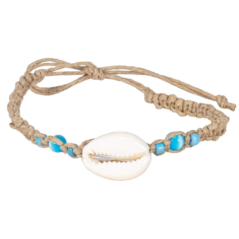 [Australia] - BlueRica Hemp Anklet Bracelet with Turquoise Cat's Eye Beads and Cowrie Shell 