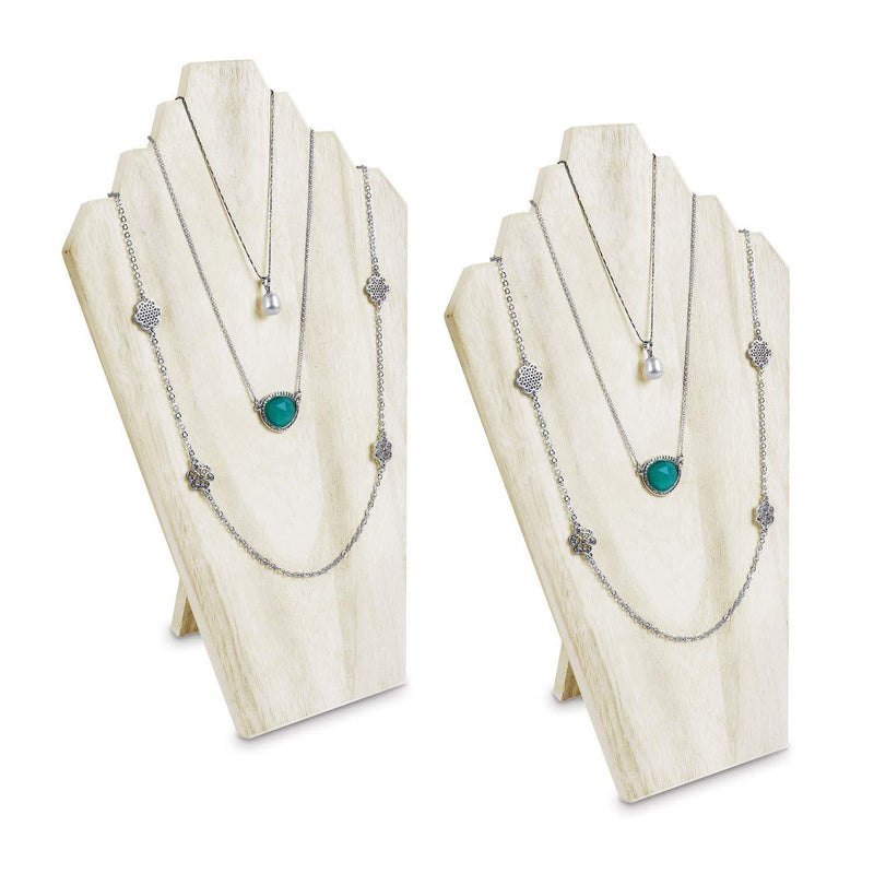 [Australia] - Ikee Design 2 pcs Set Wood Jewelry Display Bust with Easel for 3 Necklaces (Wash White) Wash White 