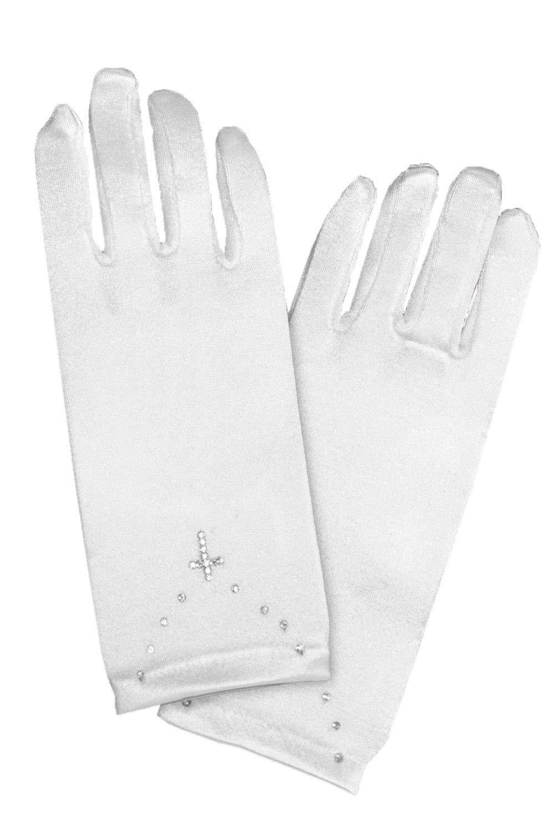 [Australia] - Pink Princess First Communion Gloves for Girls - Rhinestone Cross Design for 1st Holy Communion Medium (4-7) 