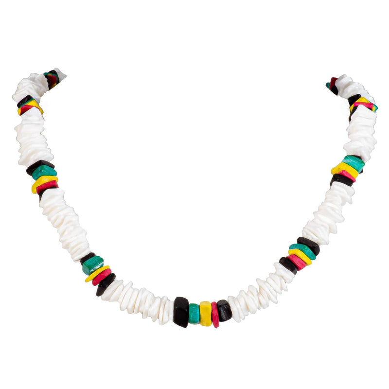 [Australia] - BlueRica Puka Chip Shell Beads & Rasta Coconut Chips Necklace 22.0 Inches 