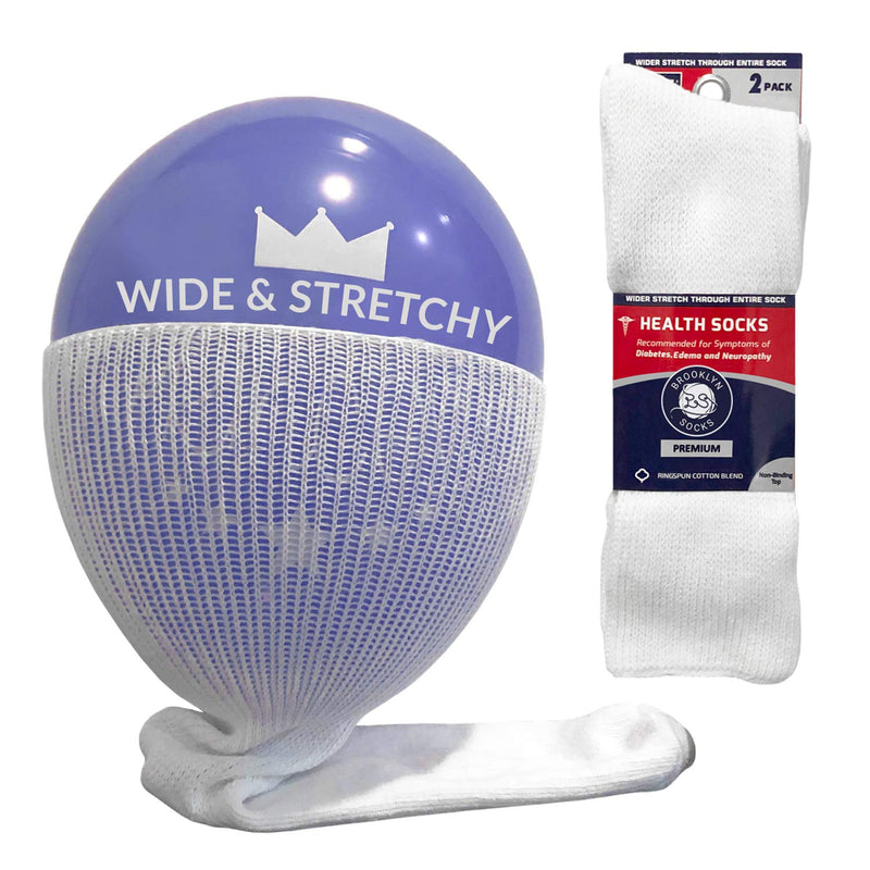 [Australia] - 2 Pairs of Extra Wide Diabetic Socks, Mid/Over The Calf Medical Swollen Feet Socks (White) White - 2 Pairs 