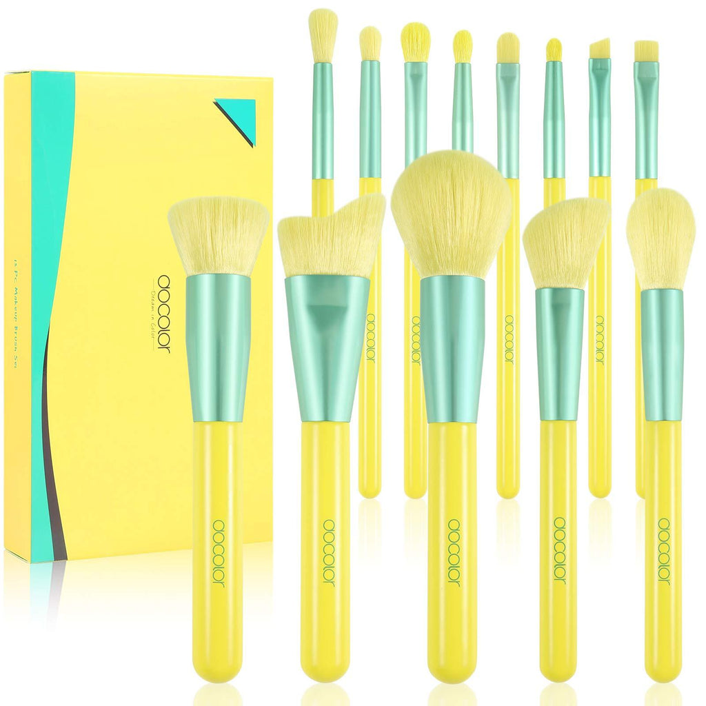 [Australia] - Docolor Makeup Brushes, 13 Pcs Lemon Makeup Brush Set Premium Synthetic Goat Foundation Eye Shadows Blending Face Powder Concealers Blush Make Up Brushes Kit 