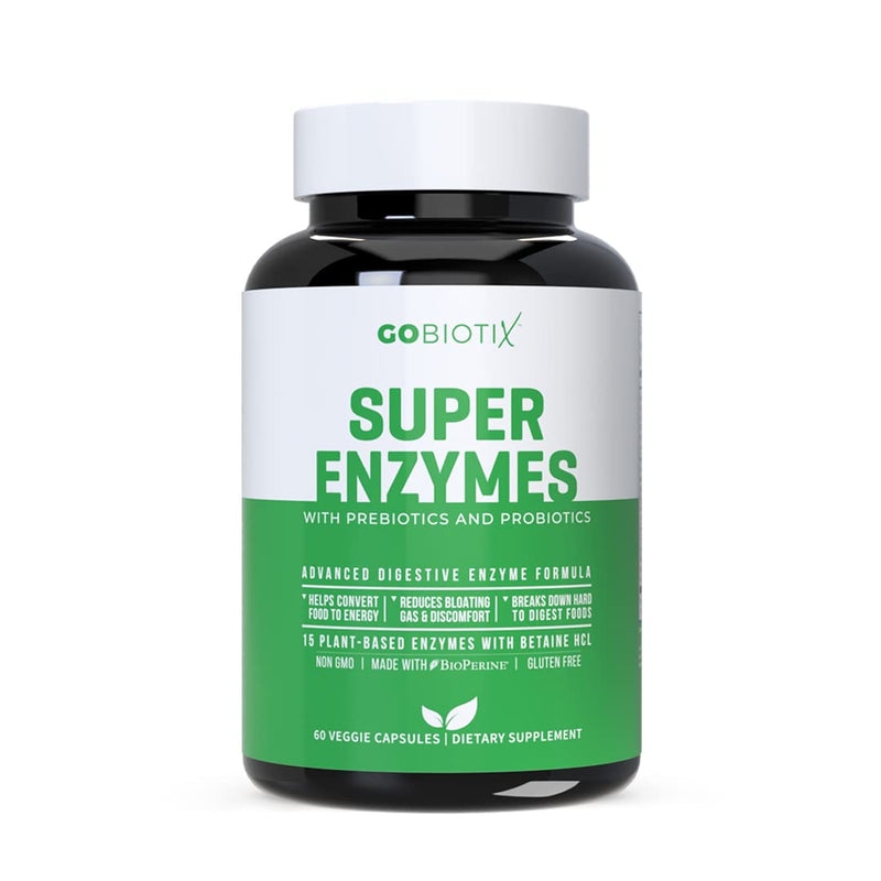 [Australia] - Super Enzymes Supplement - 15 Vegan + Plant-Based Digestive Enzymes with Prebiotics, Probiotics + Bioperine - Supports Gut Health, Gluten Digestion, Lactose Absorption + Leaky Gut - 60 Veggie Capsules 