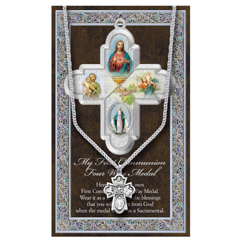 [Australia] - Rosemarie Collections Religious First Communion Four Way Cross Pendant Necklace with Prayer Card, 18" 