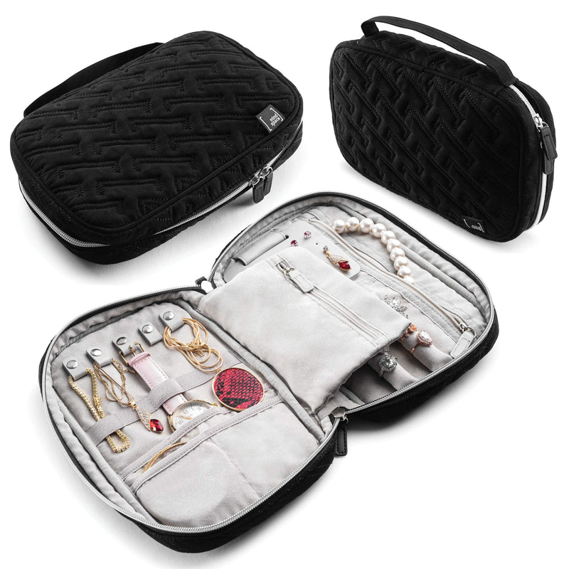 [Australia] - Travel Jewelry Organizer Case for Women - Travel accessories, Jewelry Roll Travel case Functions as a Jewelry Box, Pouch for Earrings, Necklaces, Bracelets & Rings | The Travel Collection, Black 