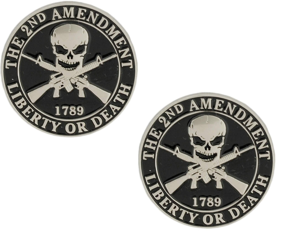 [Australia] - 2nd Amendment Right to Bear Arms Militia Liberty or Death 1789 Skull and Crossed Guns 1" Lapel Pin 2 Pins 