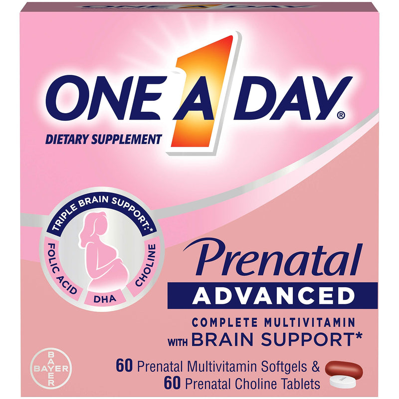 [Australia] - One A Day Women’s Prenatal Advanced Complete Multivitamin with Brain Support* with Choline, Folic Acid, Omega-3 DHA & Iron for Pre, During and Post Pregnancy, 60+60 Count (120 Count Total Set) NEW 