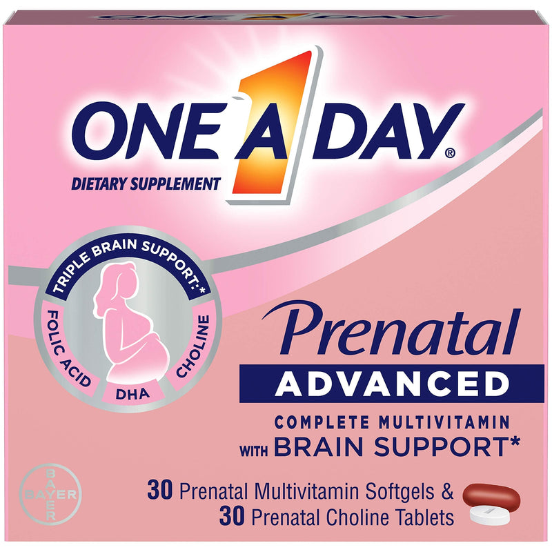 [Australia] - One A Day Womens Prenatal Advanced Complete Multivitamin with Brain Support* with Choline, Folic Acid, Omega-3 DHA & Iron for Pre, During and Post Pregnancy, 30+30 Count (60 Count Total Set) 